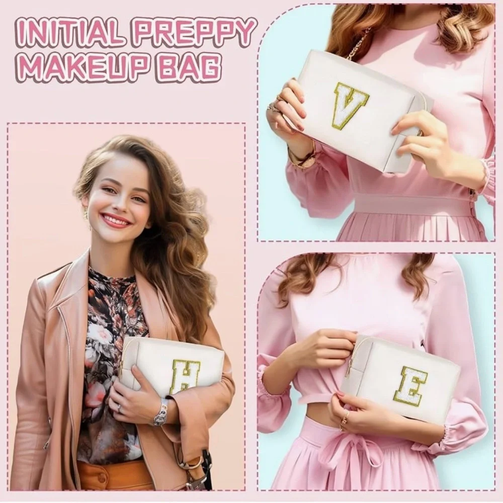 White Cosmetic / Toiletries Pouch with Gold Monogram “S”